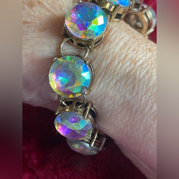 Bracelet aurora borealis crystal bling link adjustable sparkly pick color chunky - Picture 6 of 13